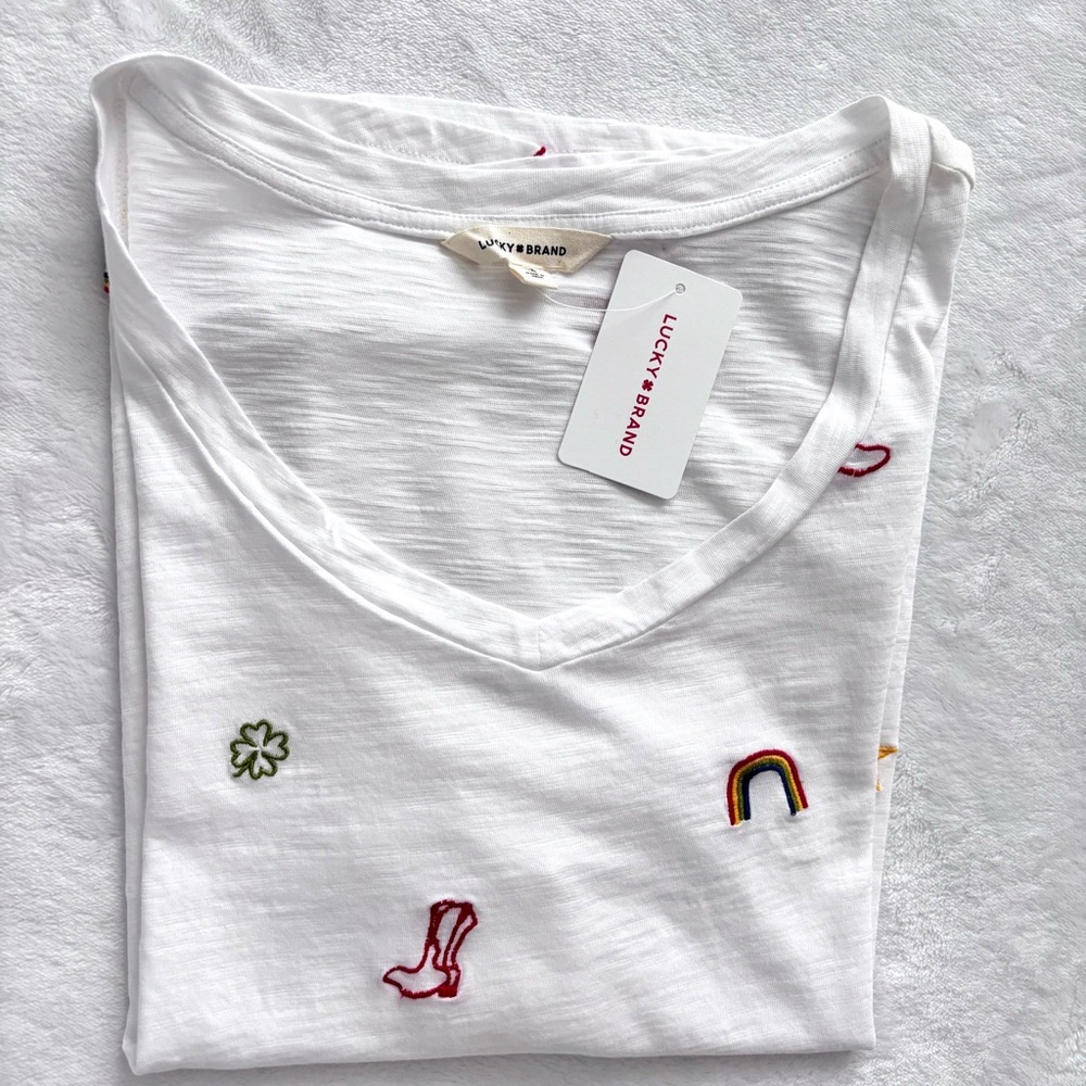LUCKY BRAND Cowgirl Short Sleeve Embroidered Cotton T-Shirt--1X - Picture 3 of 13